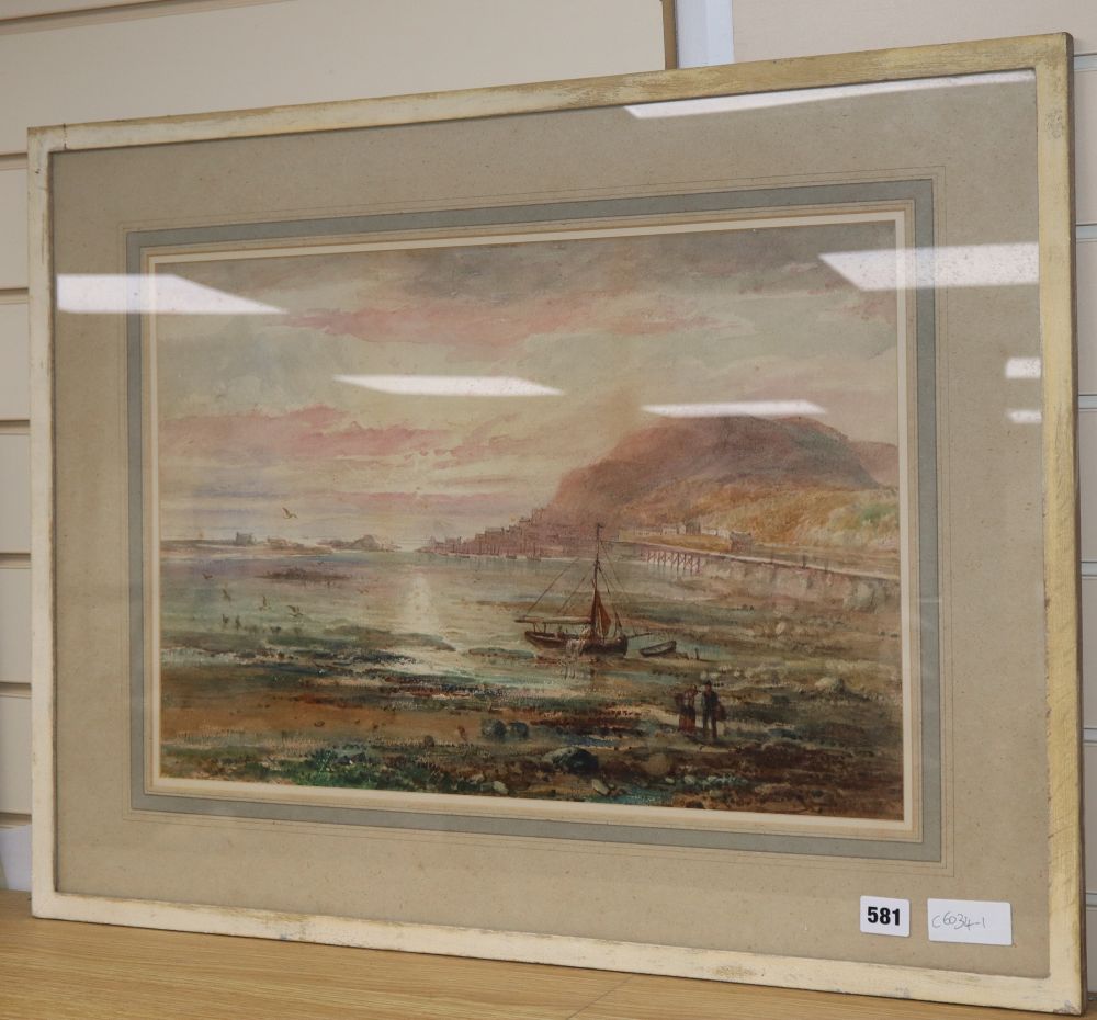 English School c.1900, watercolour, Coastal landscape, 36 x 54cm